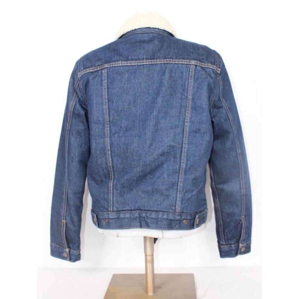 Levi’s Type III Sherpa Lined Trucker Jacket Woman’s Medium Blue Denim Snap Close - Picture 5 of 10